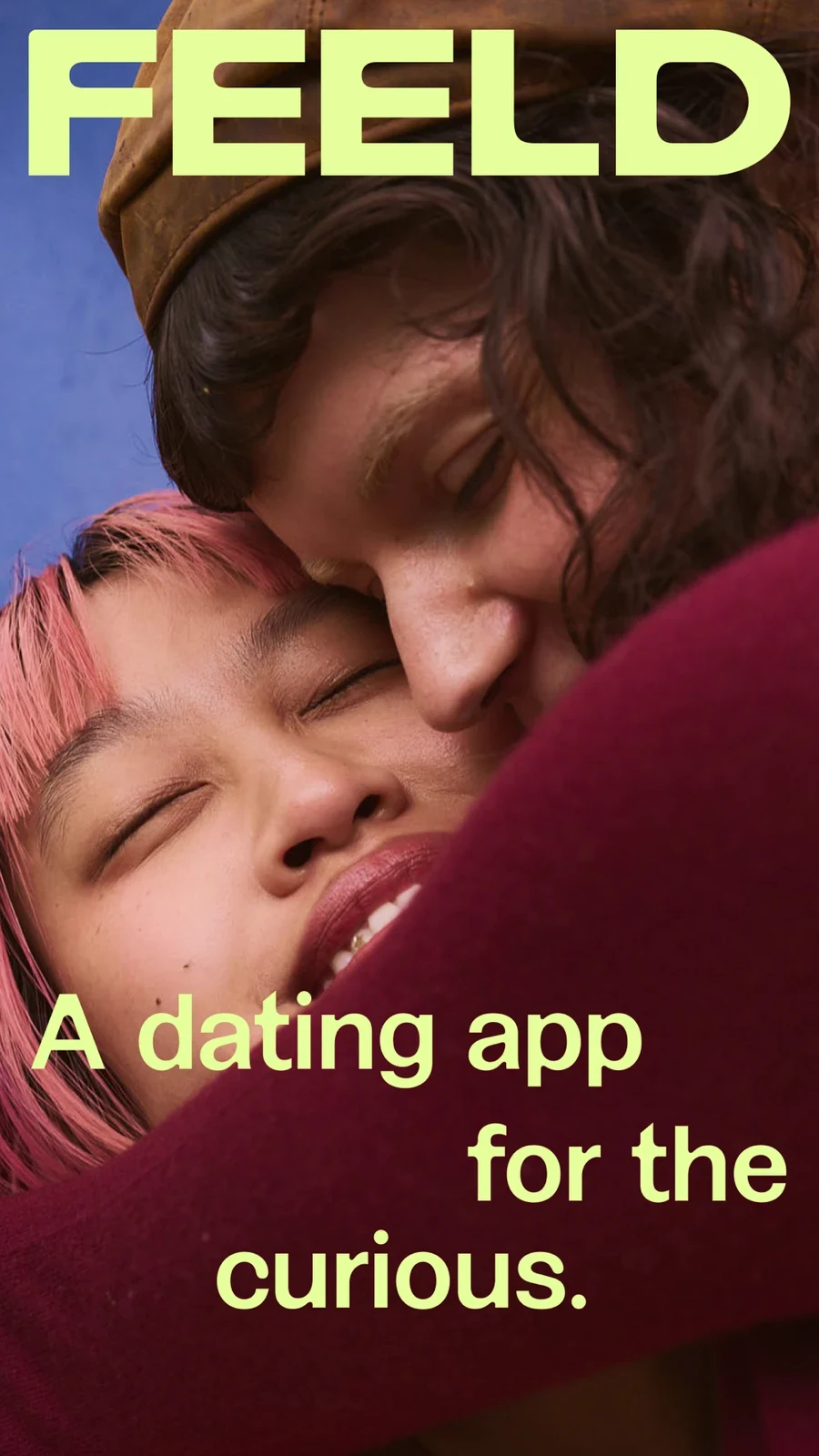 Feeld: Open & Curious Dating, panel 1: A close-up lifestyle image leads with curiosity.