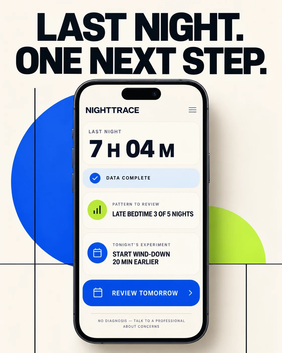 Fictional NightTrace morning review with one routine experiment