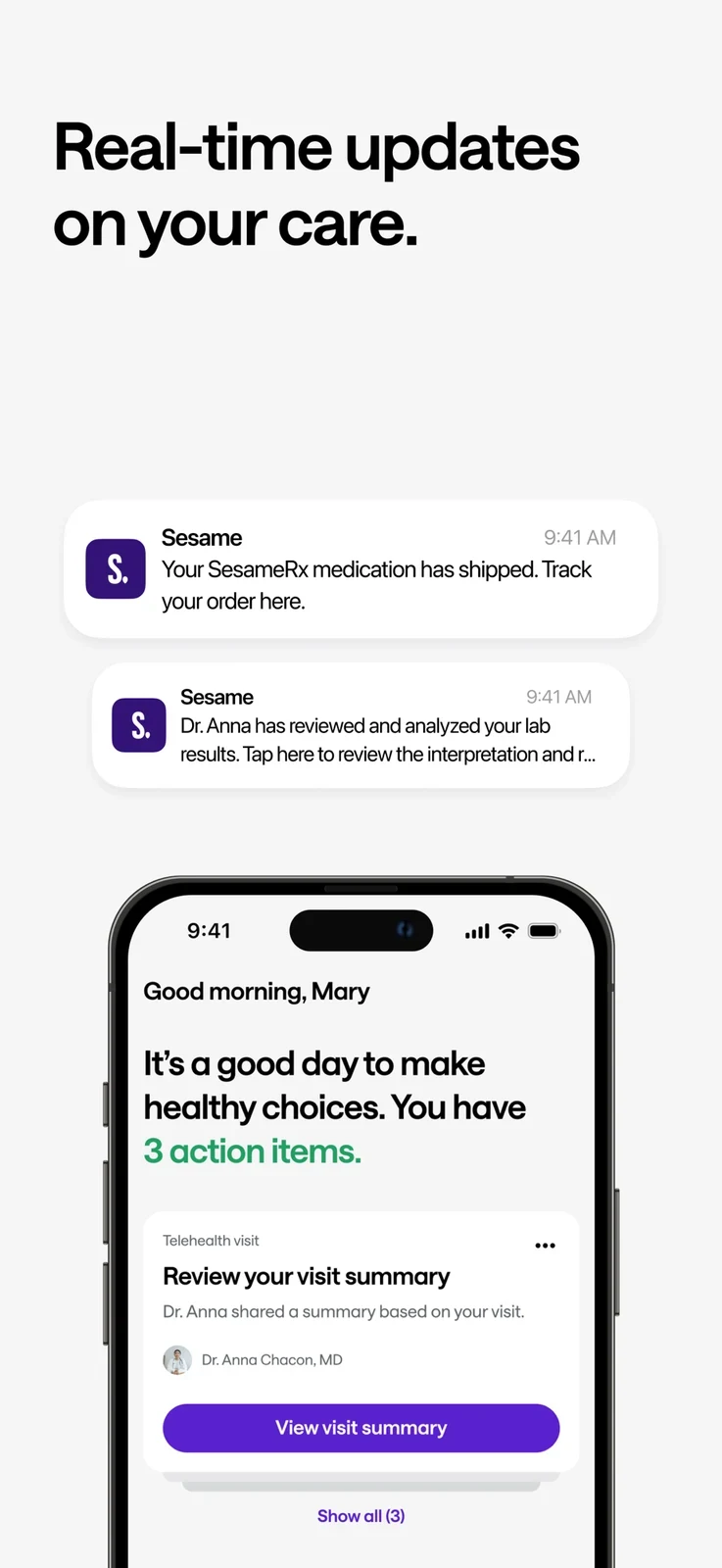 Sesame: visit summary and notification examples