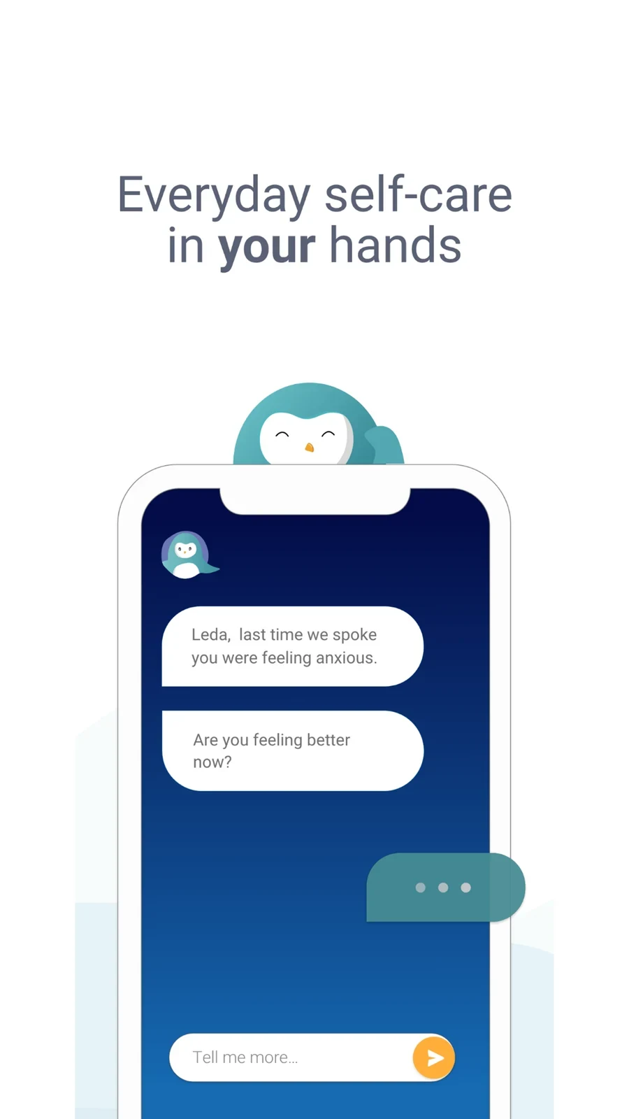 Wysa: penguin chat with message and typing indicator