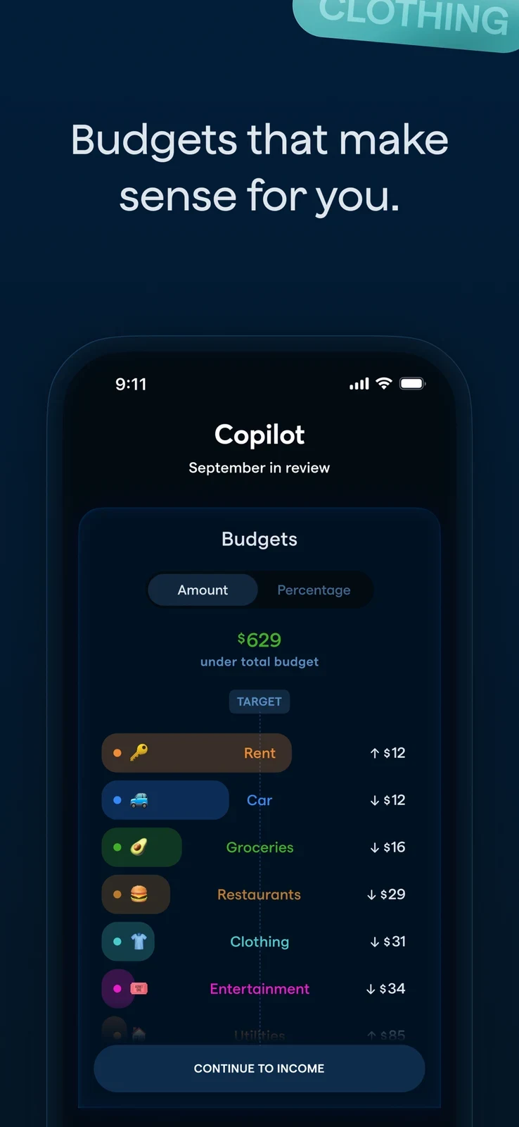 Copilot: monthly review with category targets and differences
