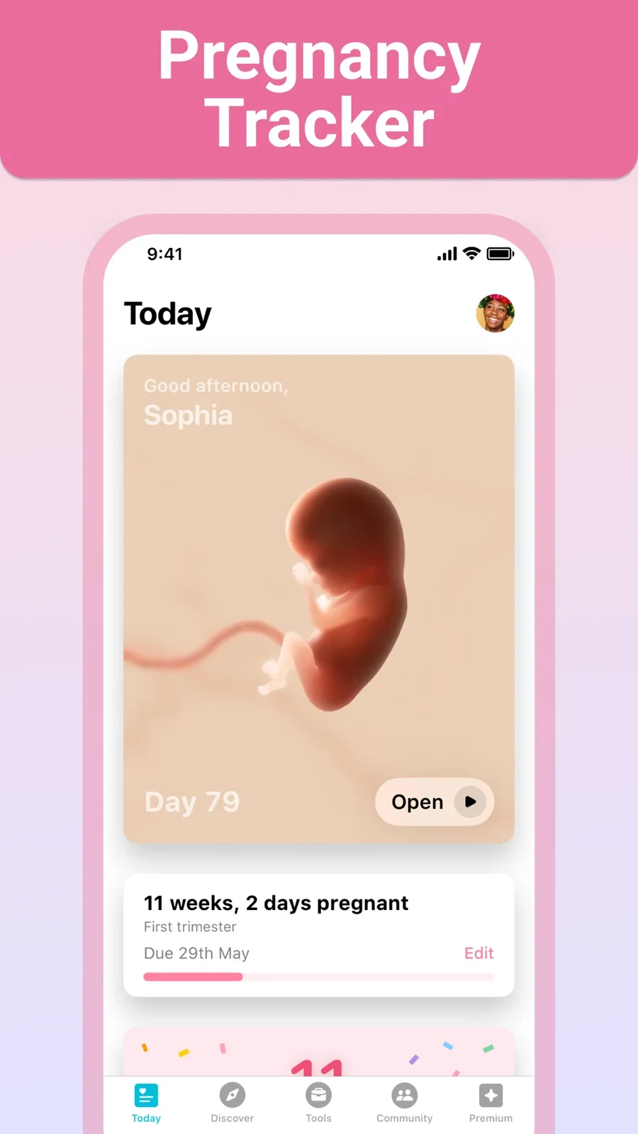 Pregnancy+: pregnancy week view and development illustration