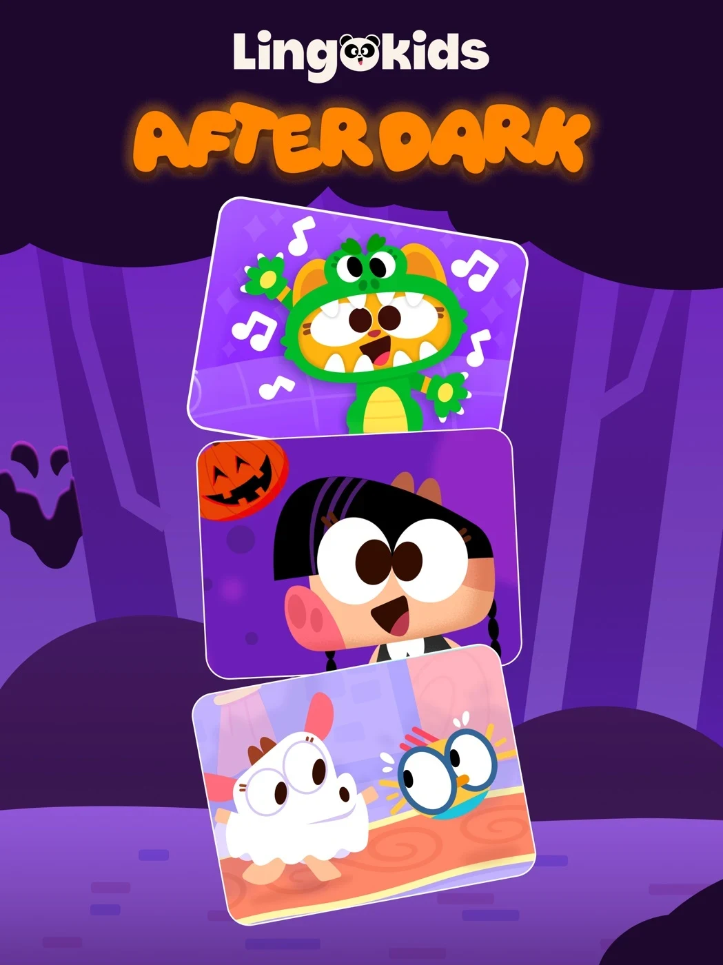 Lingokids: Games & Shows, panel 3: Seasonal characters introduce a themed collection.