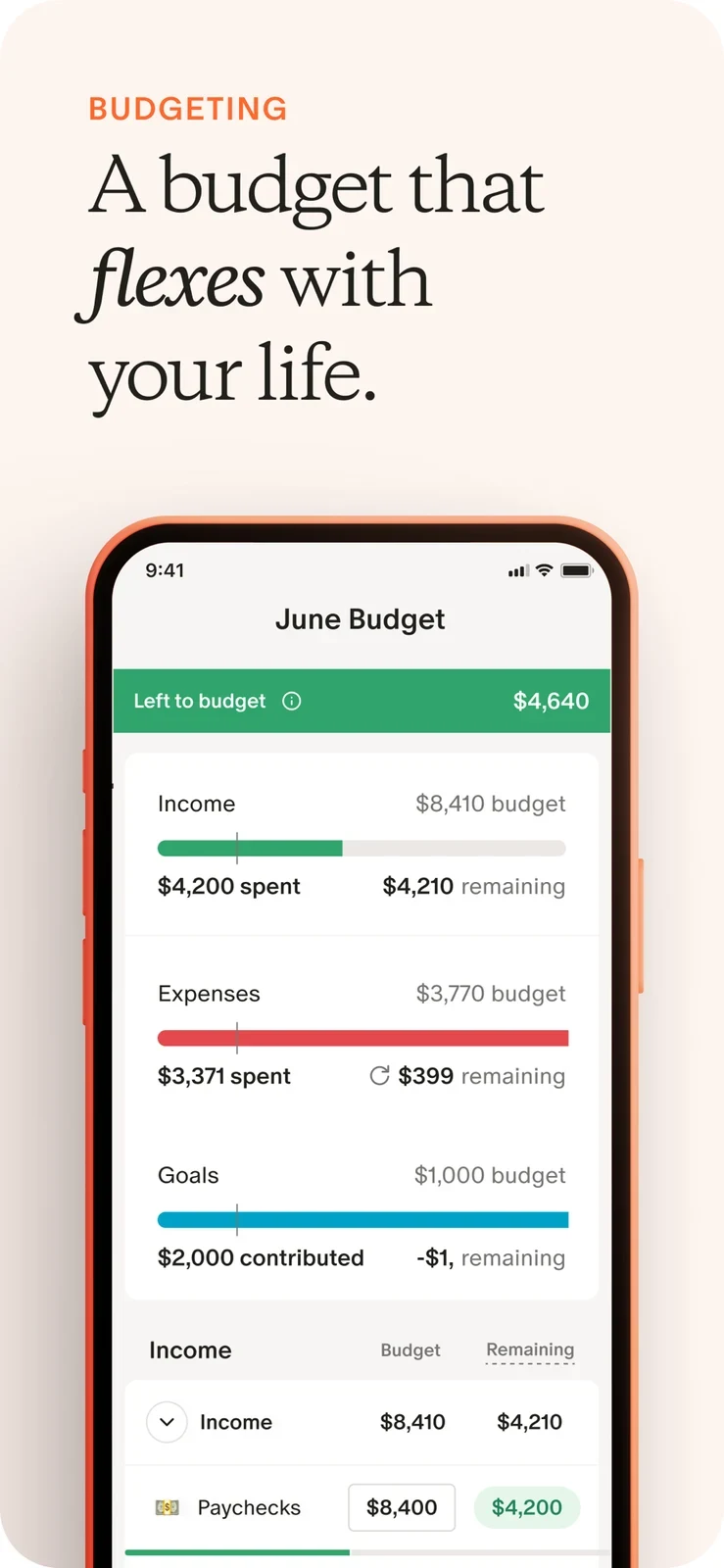Monarch: June budget with income expenses and goals labels
