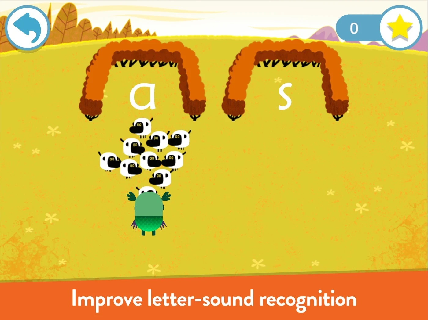 Teach Your Monster to Read, panel 2: Letters and sheep accompany a recognition claim.