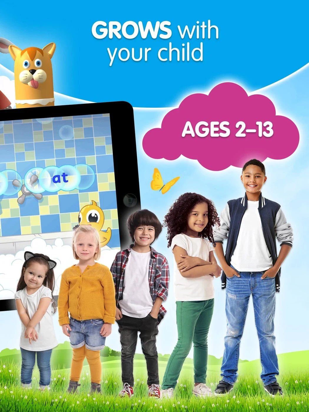 Reading Eggs - Learn to Read, panel 2: Children appear beside a publisher age-range claim.