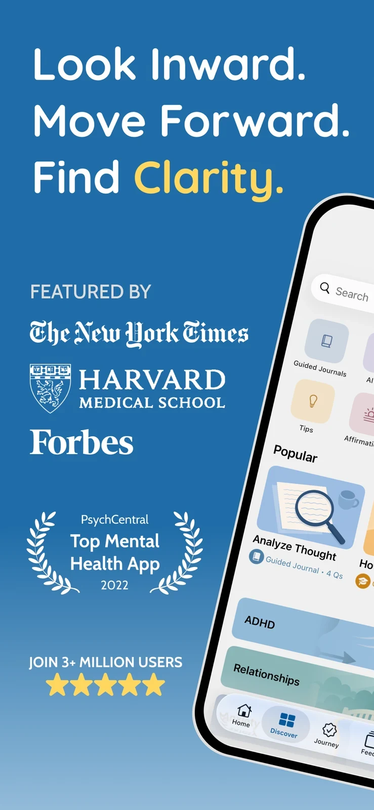 Clarity: wellbeing headline with media signals and cropped home interface