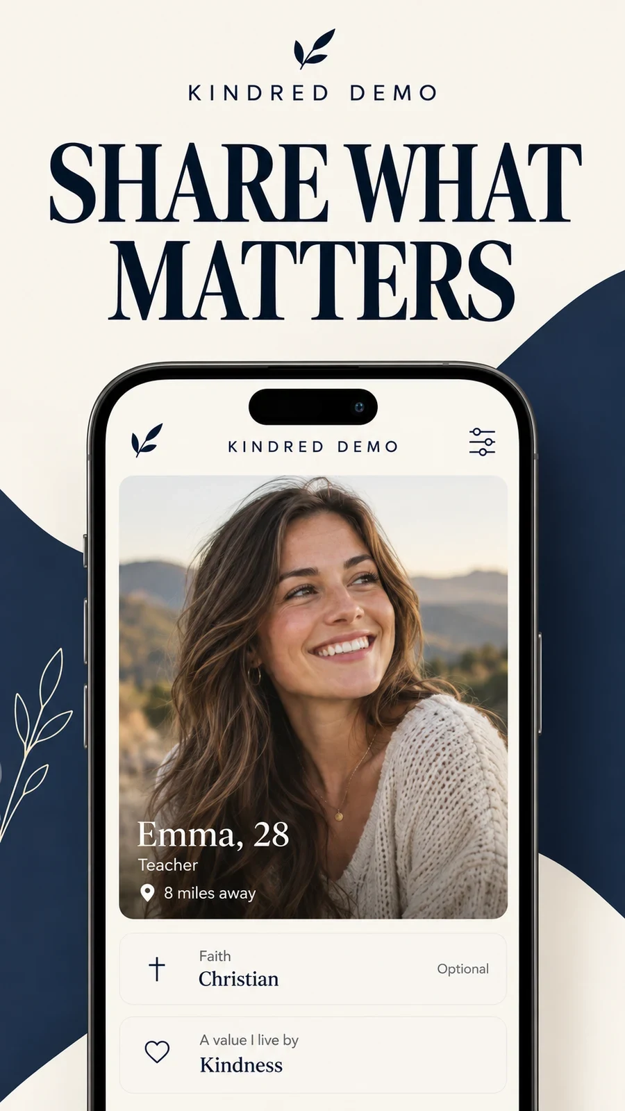 Fictional dating profile and conversation prompt