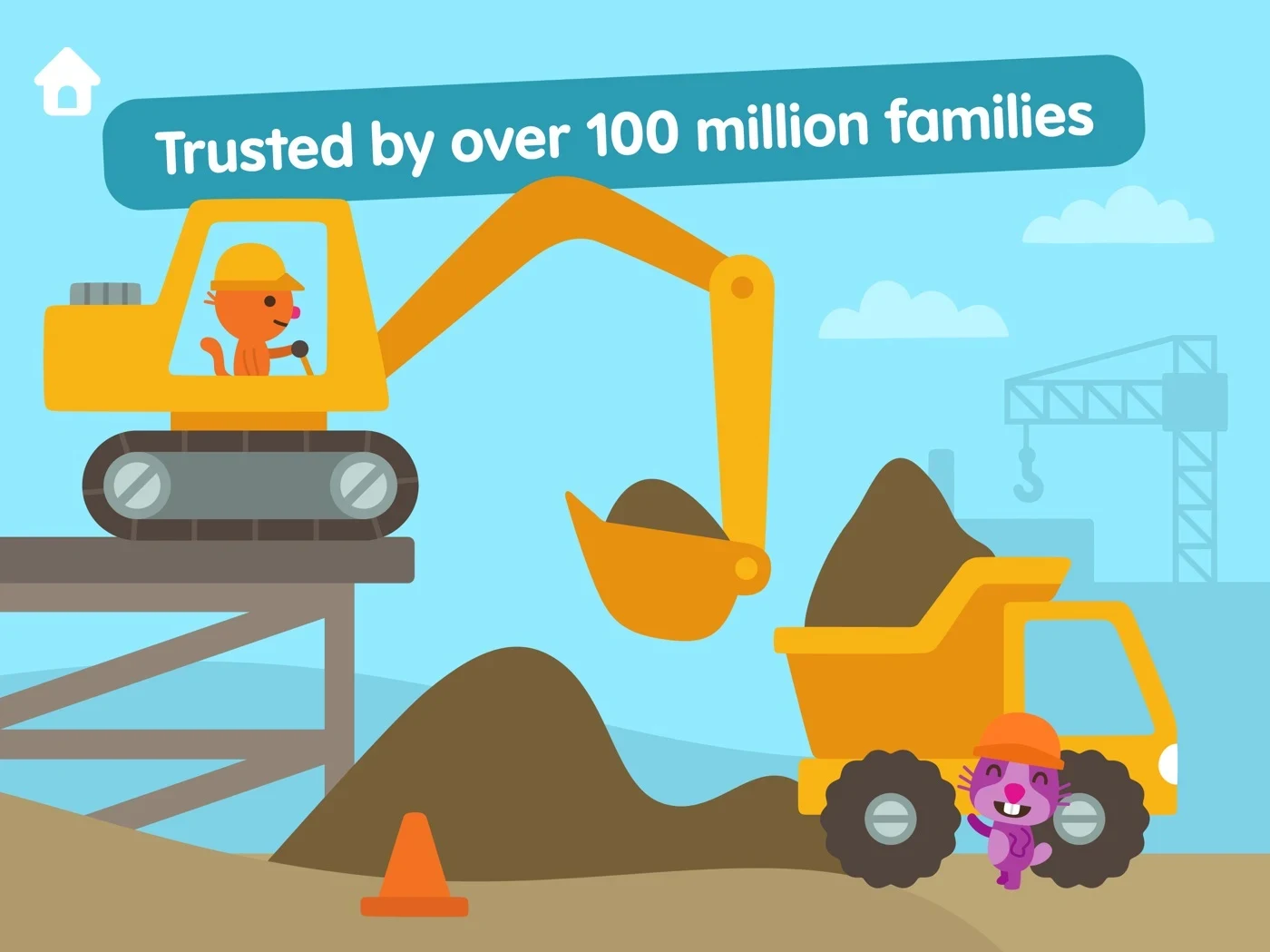 Sago Mini World: Kids Games, panel 4: A construction scene includes a family-count claim.
