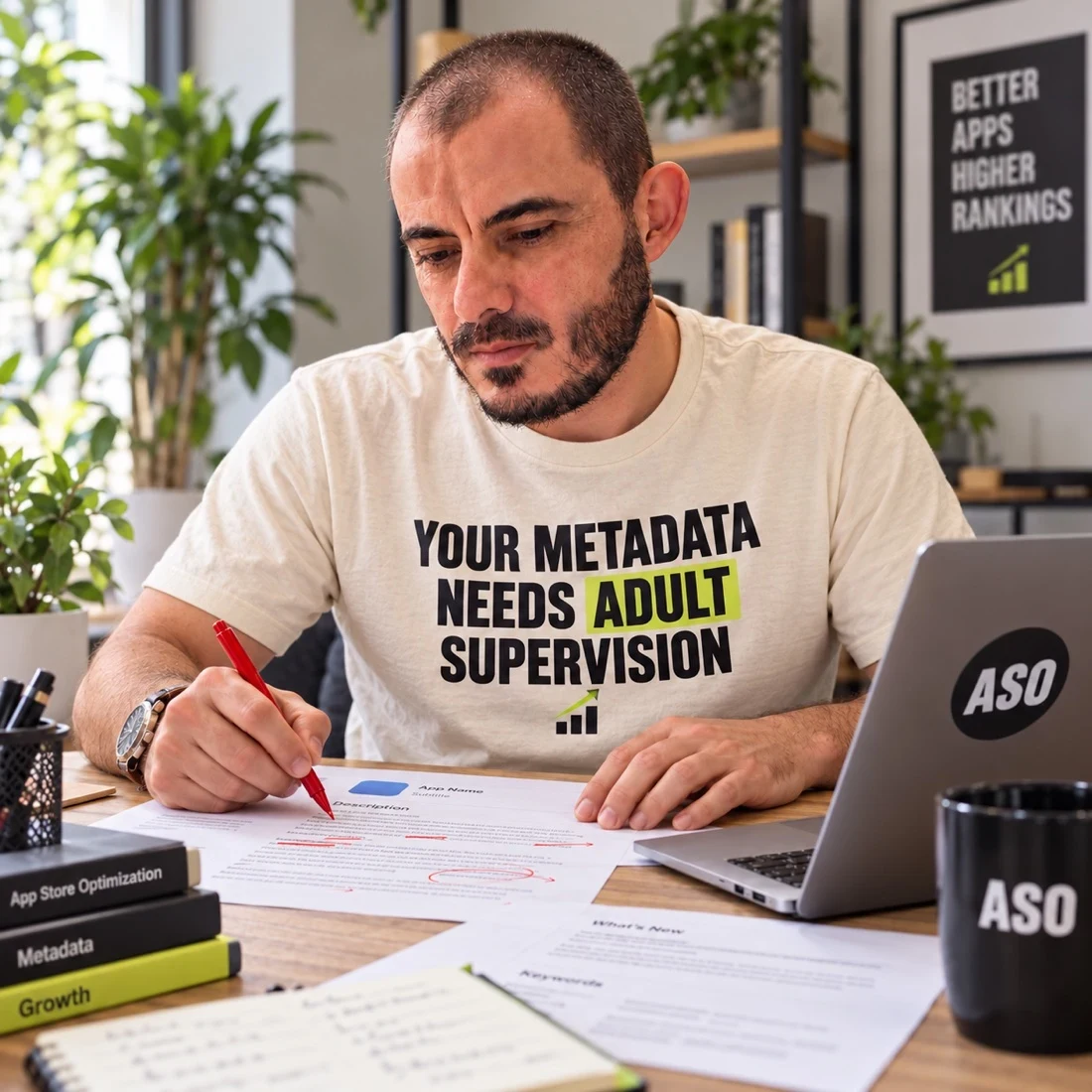 Gabriel Machuret reviewing app research and localization decisions at work