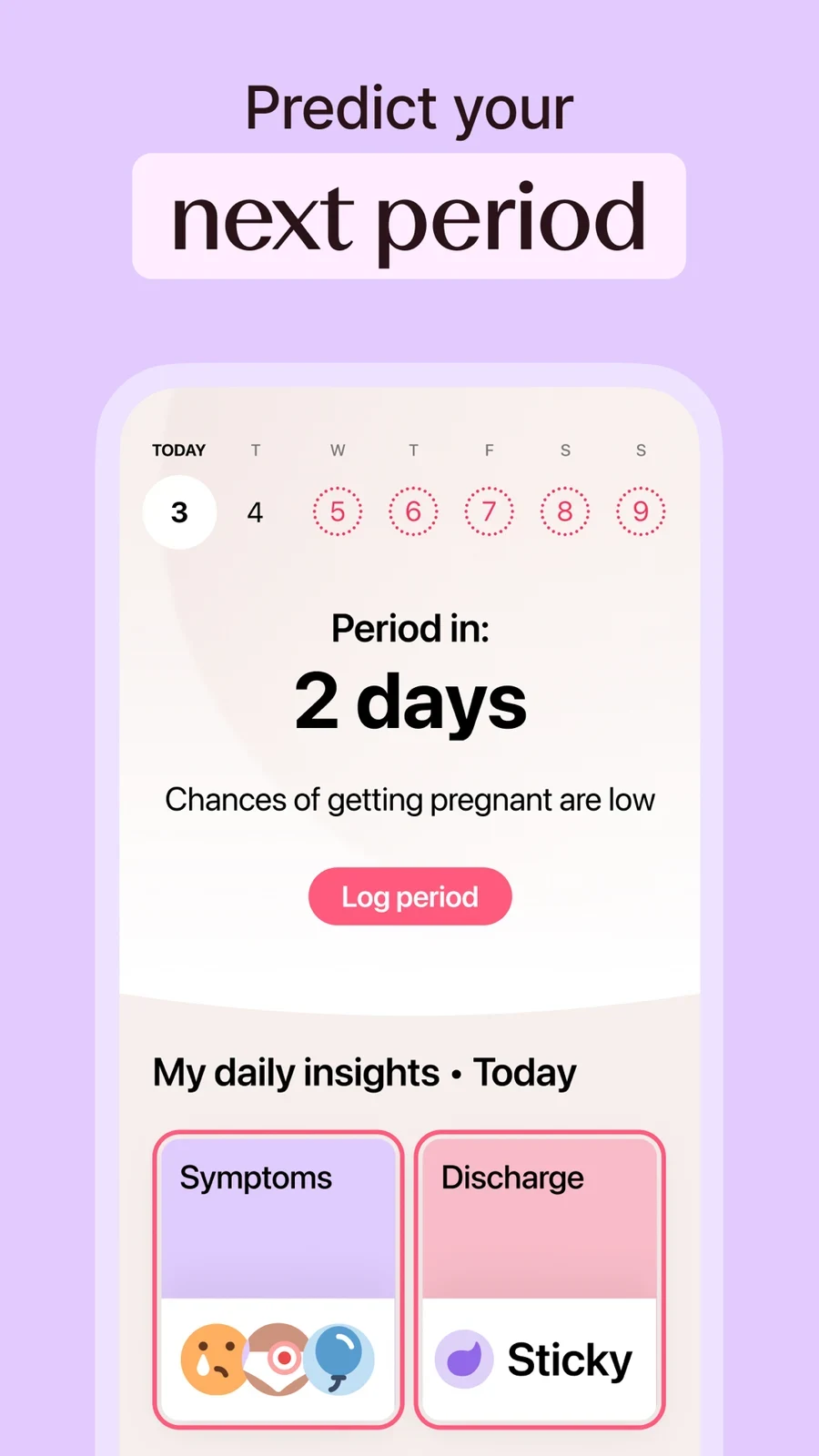 Flo: period estimate above daily insight cards