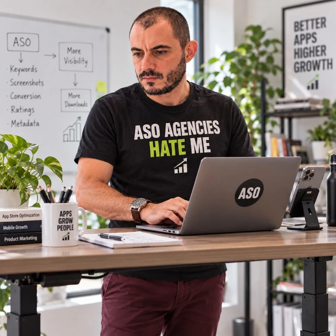 Gabriel Machuret wearing ASO agencies hate me T-shirt