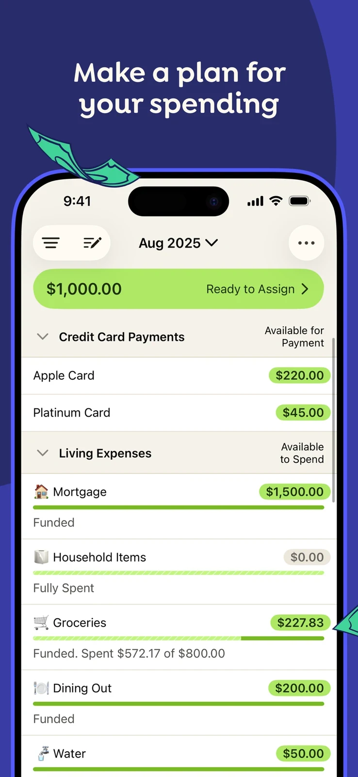 YNAB: upright category plan with available and spent amounts