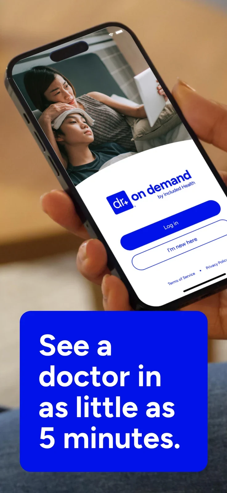 Doctor On Demand: tilted login screen with family image