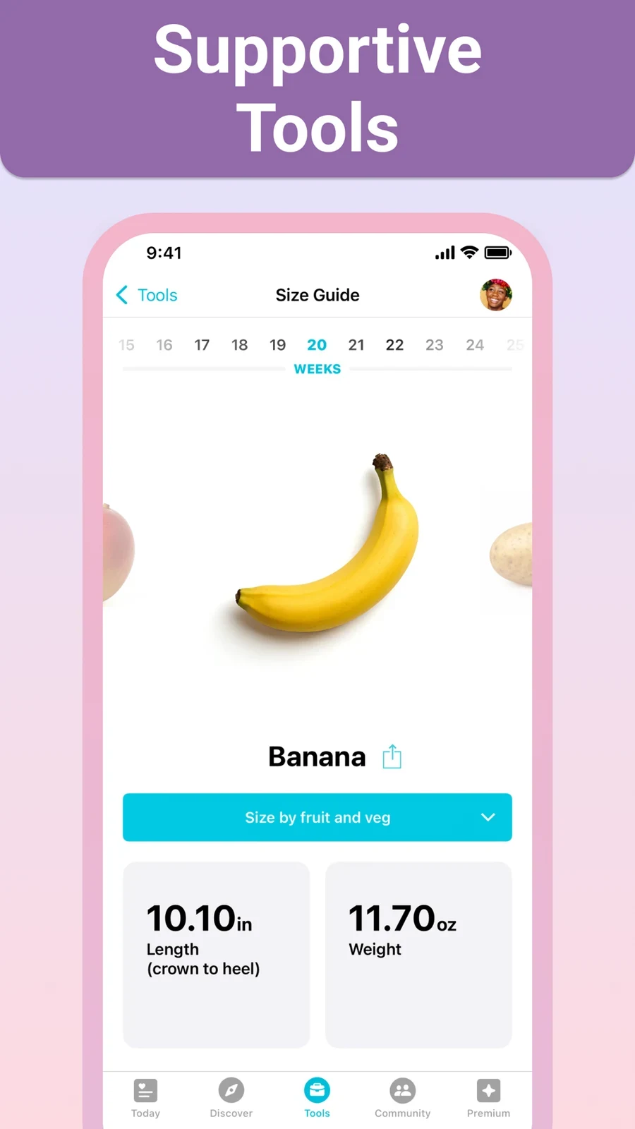 Pregnancy+: week-specific size comparison tool
