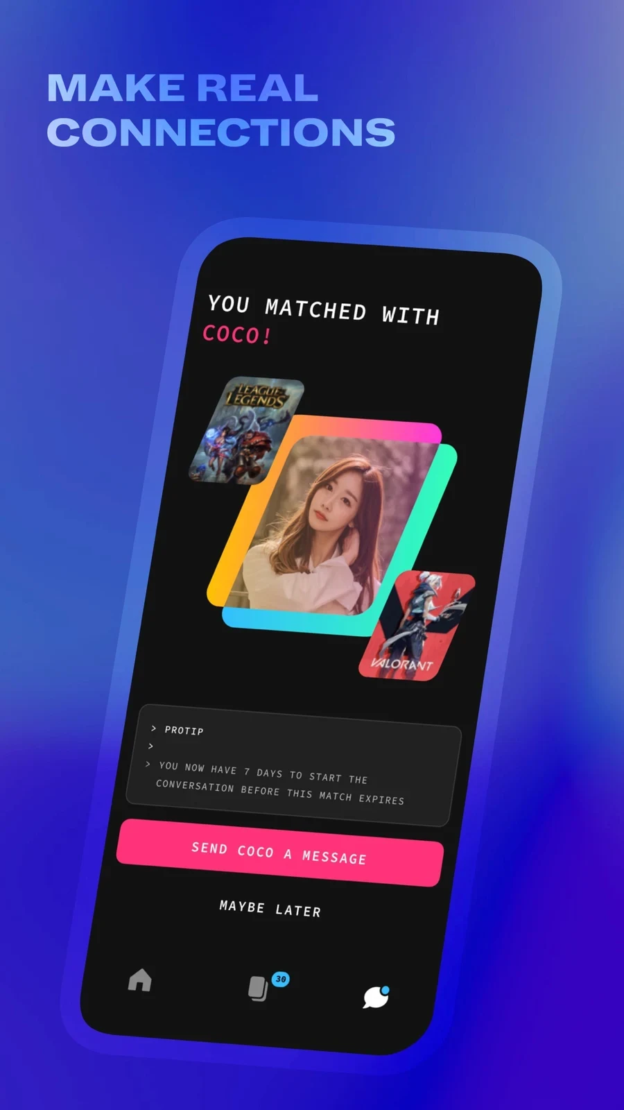 Kippo - Come Hang Out, panel 4: A matched screen includes a message action and time limit.