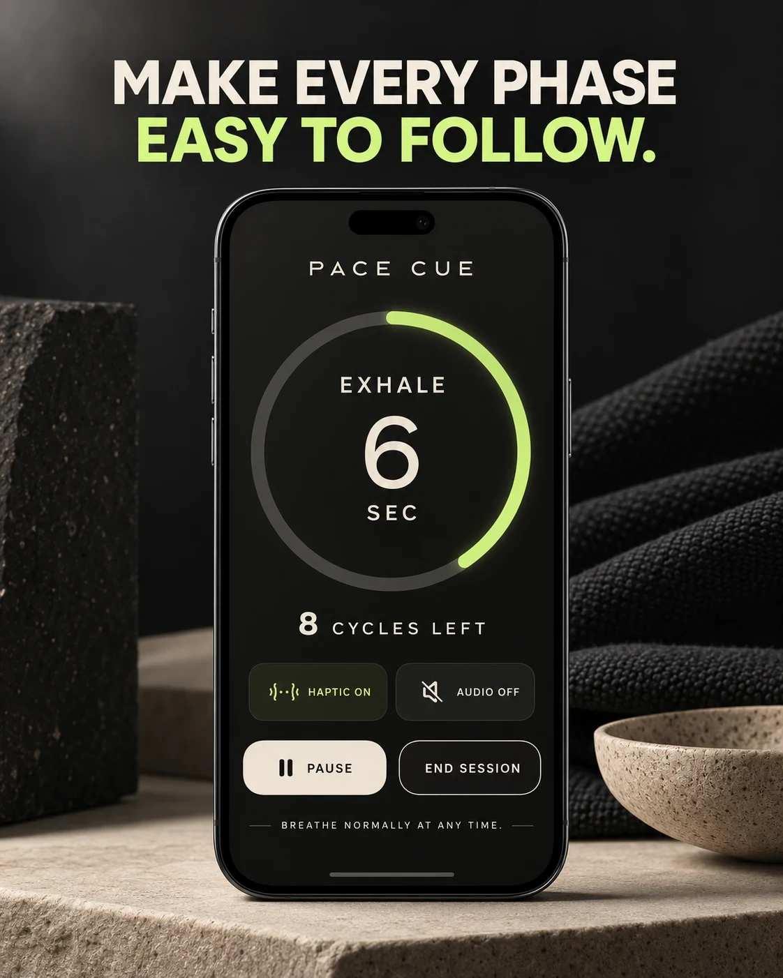 Fictional Pace Cue live breathing phase concept