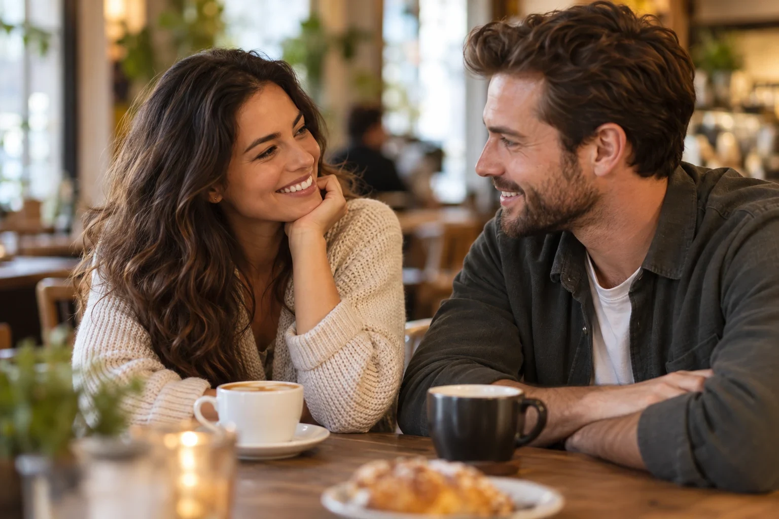 Two adults enjoying a relaxed cafe date
