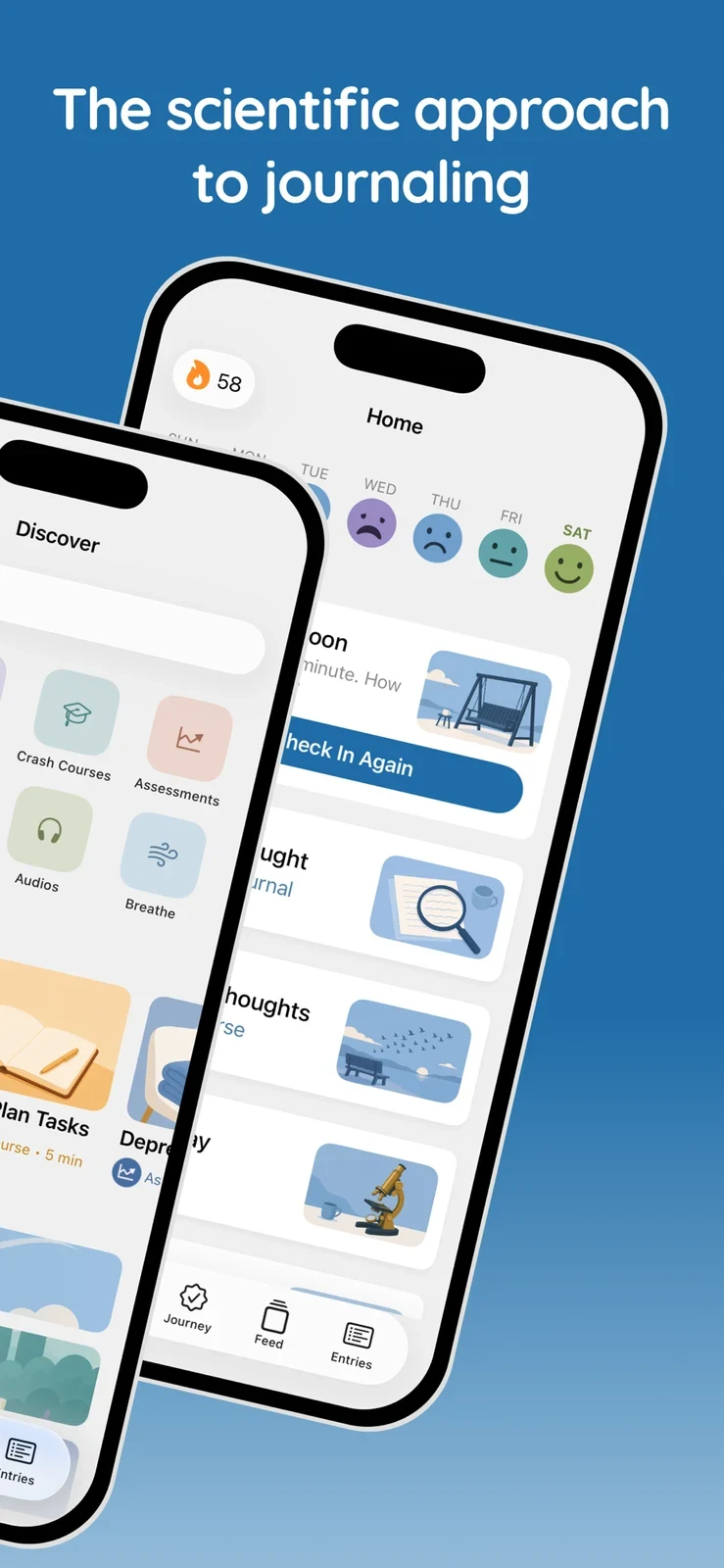 Clarity: two tilted phones showing journal choices
