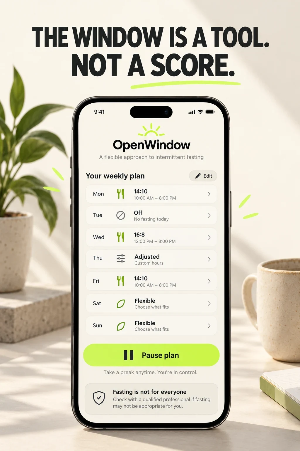 Fictional OpenWindow fasting-timer concept