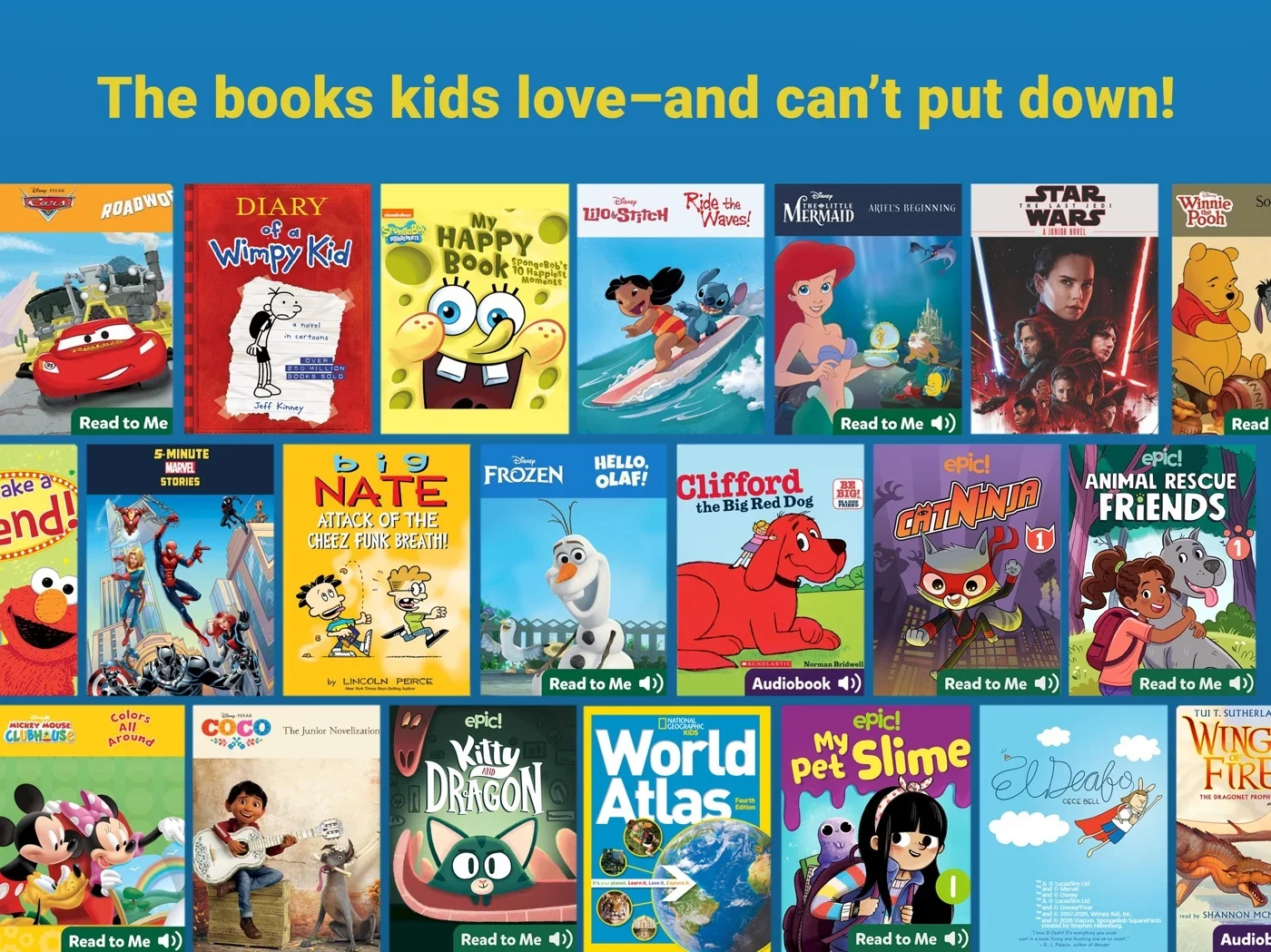 Epic - Kids' Books & Reading, panel 2: Book covers include read-to-me labels.