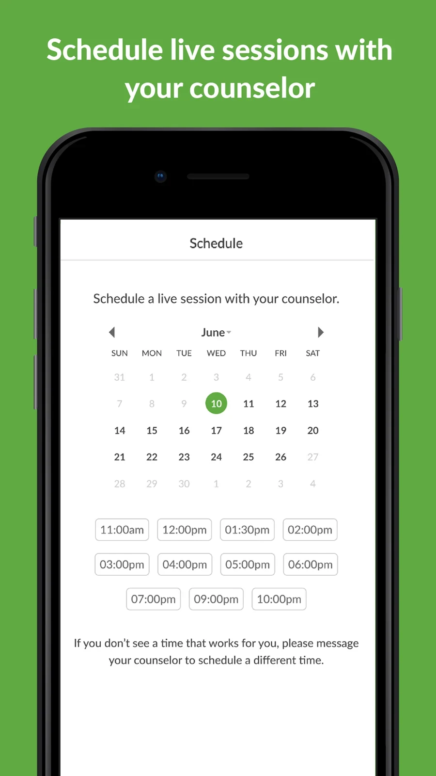 BetterHelp: appointment calendar and time-slot choices