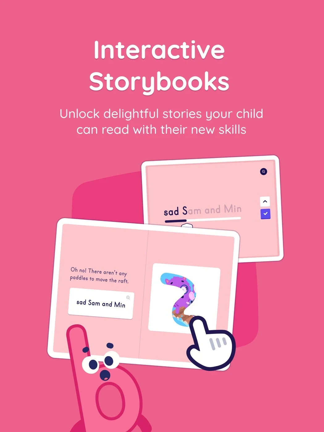 Learn to Read - Reading.com, panel 4: An interactive story includes highlighted text.