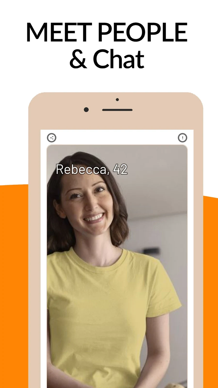 Plus40 - dating and chat., panel 3: A chat headline sits above a profile portrait.