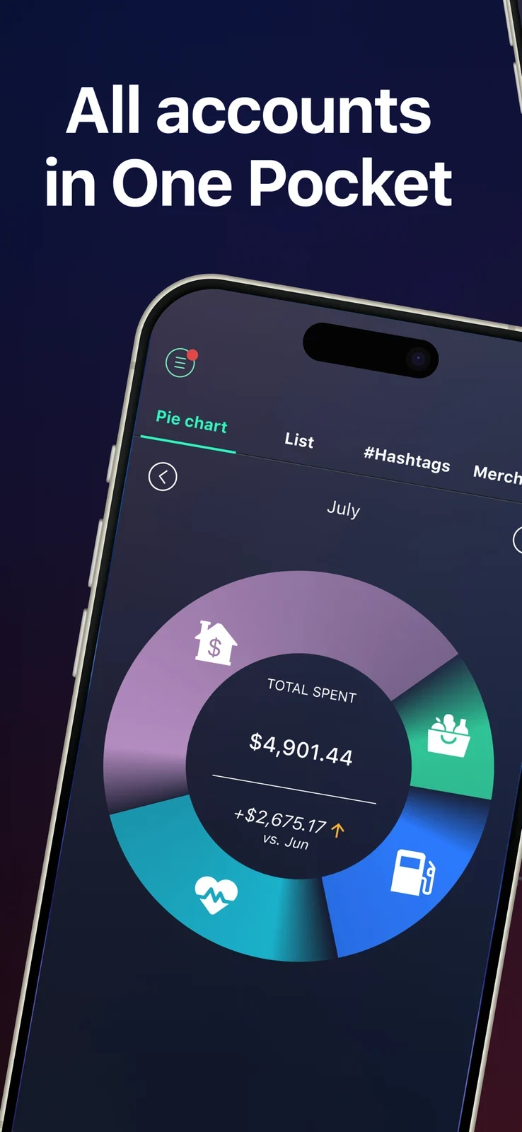 PocketGuard: tilted phone showing total spending by category