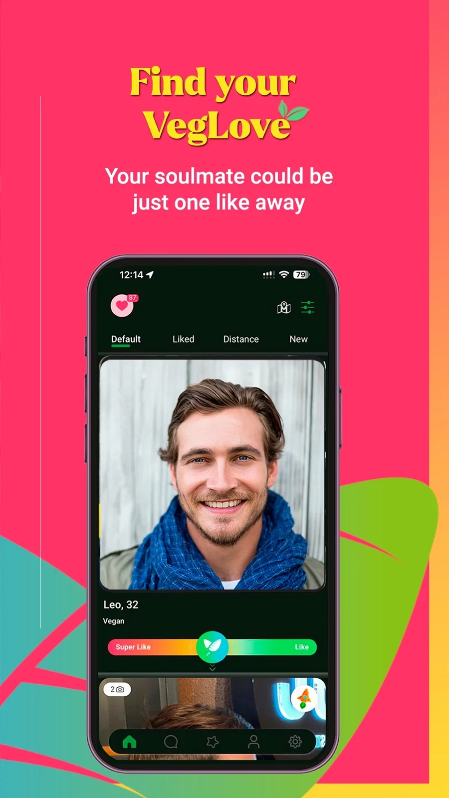 Veggly – Vegan Dating App, panel 2: A profile appears beneath a possible soulmate message.