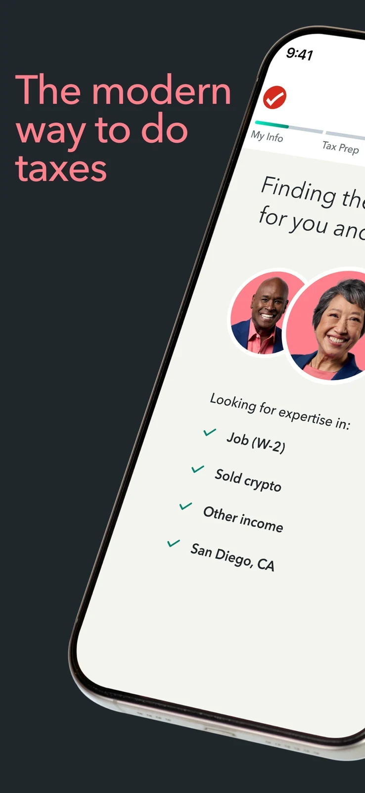 TurboTax: first half of tilted expert-matching interface