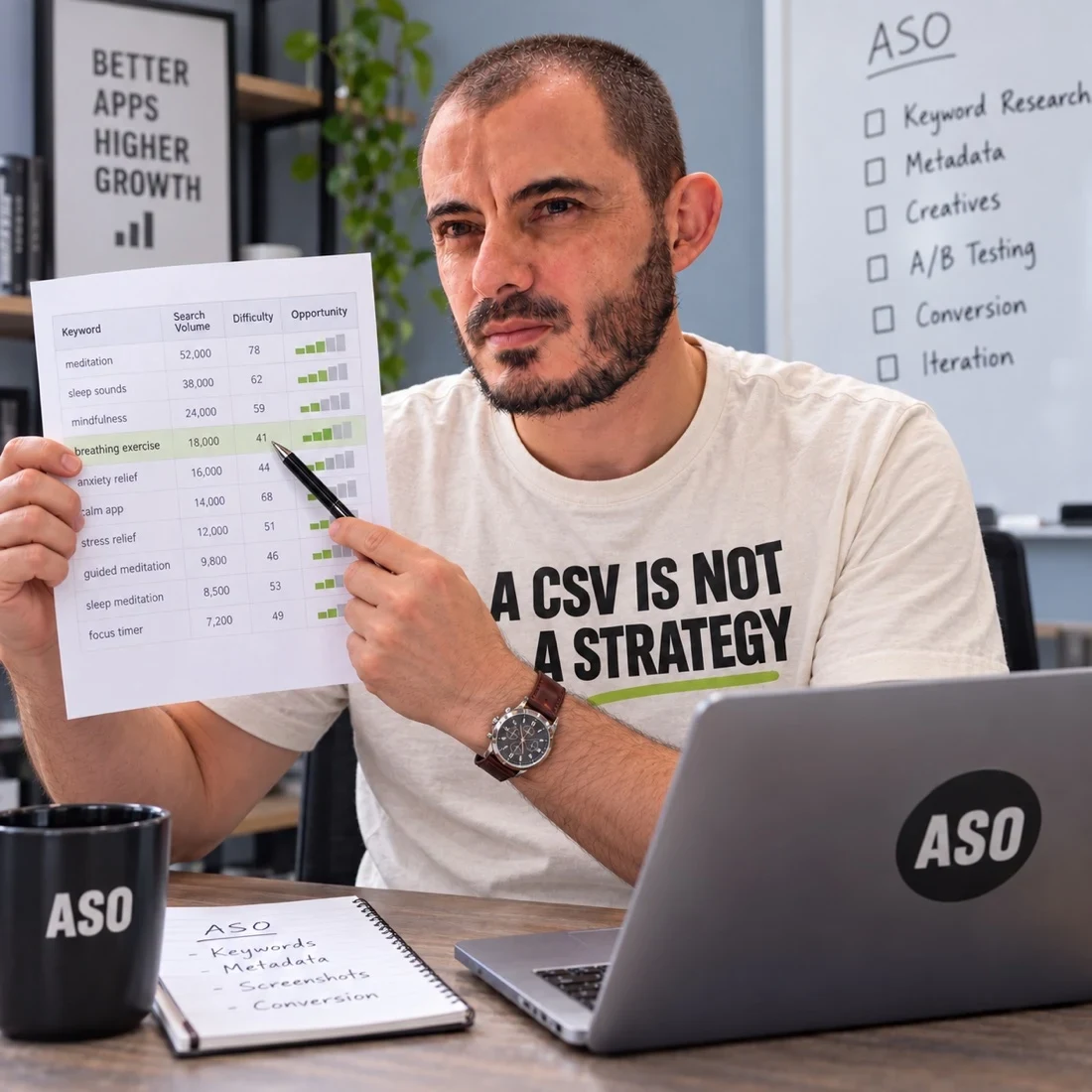 Gabriel Machuret reviewing app research and localization decisions at work