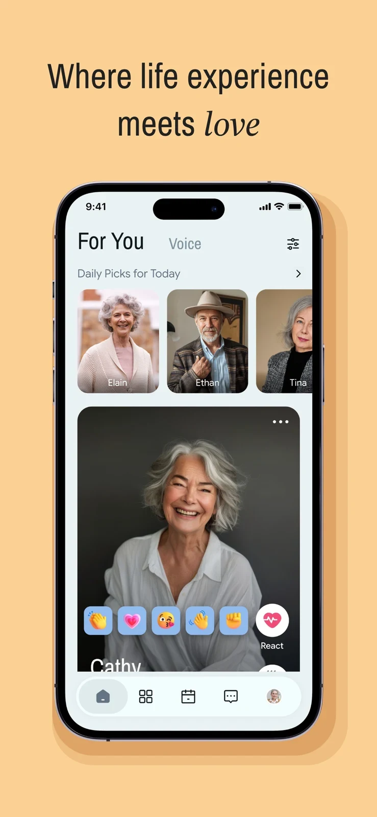 SilverSingles®: 50+ Dating, panel 2: A daily pick presents a potential profile.