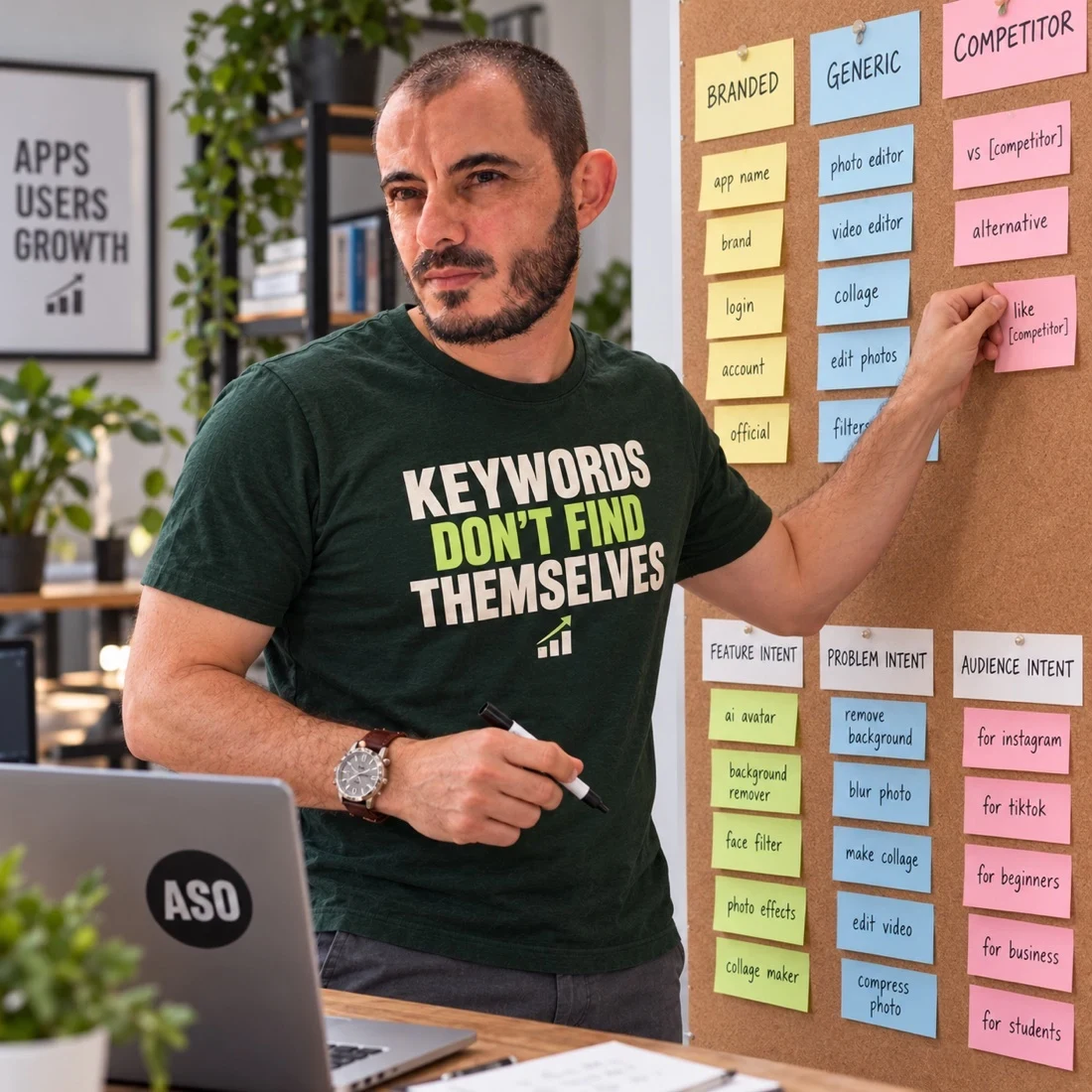 Gabriel grouping keyword ideas on a research wall