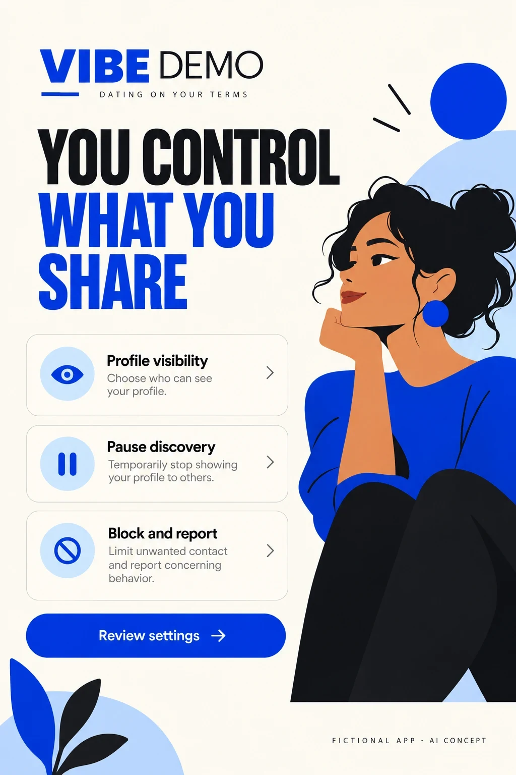 Fictional visibility, pause and report controls