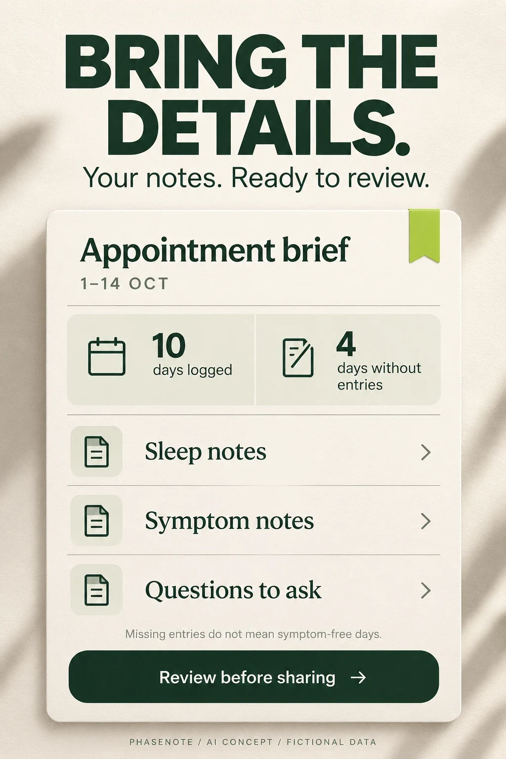 AI concept showing an appointment brief with ten logged days and four days without entries
