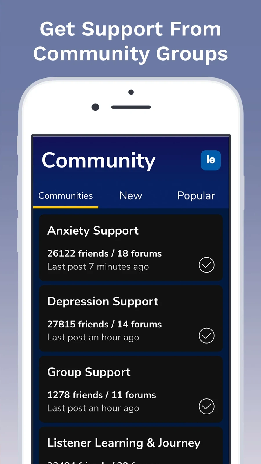 7 Cups: community groups and participation details