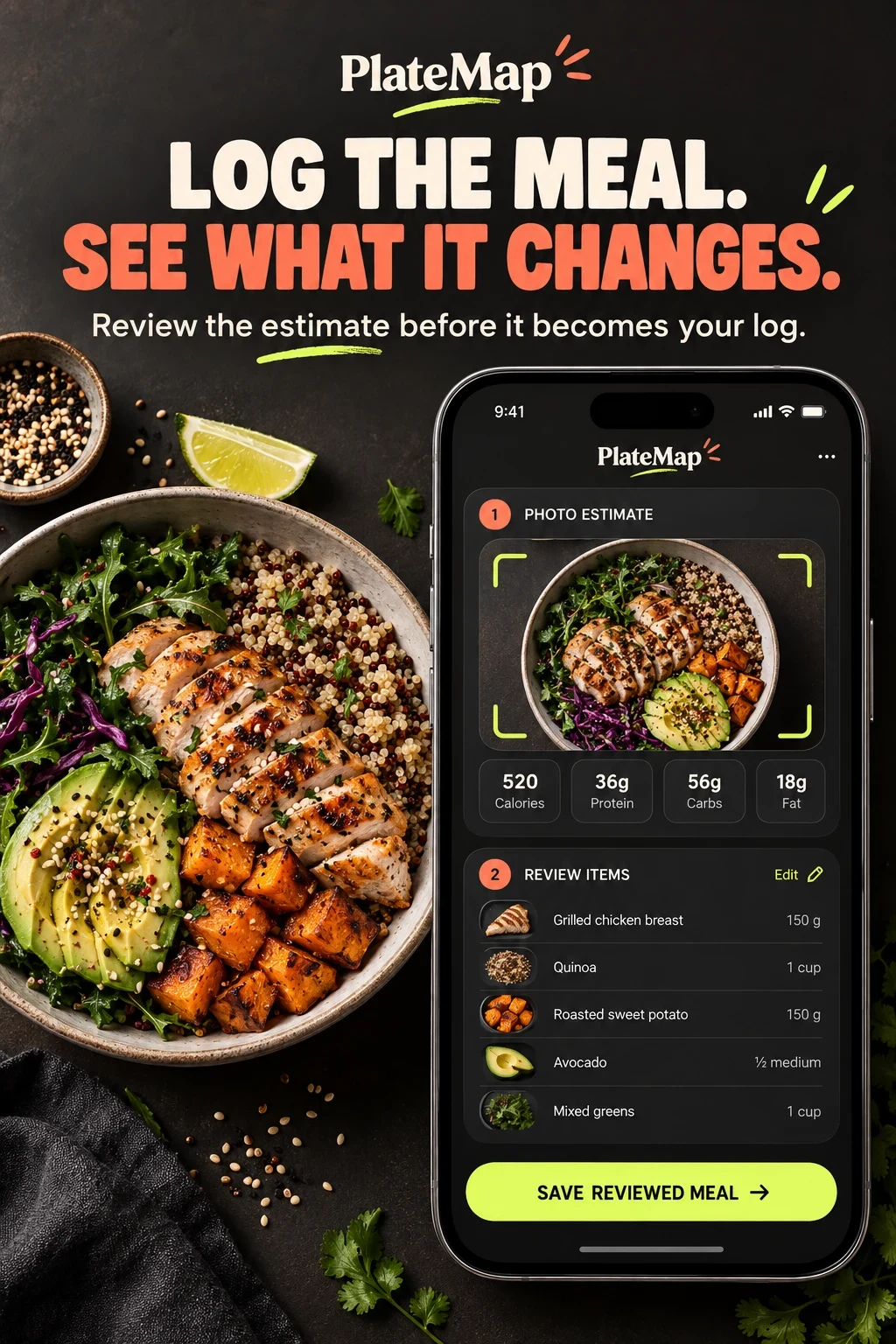 Fictional PlateMap meal review concept