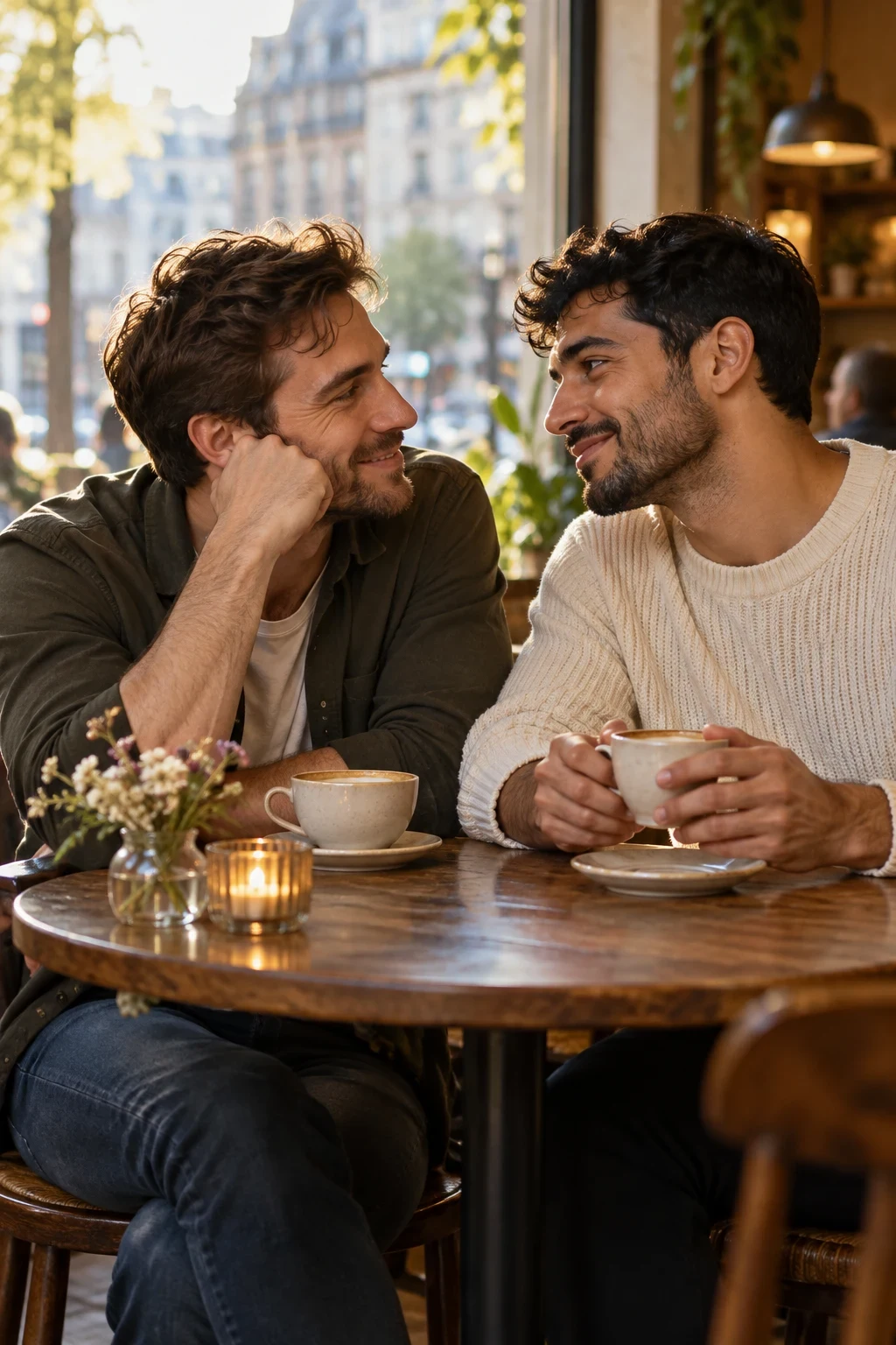 Two adults enjoying a relaxed cafe date