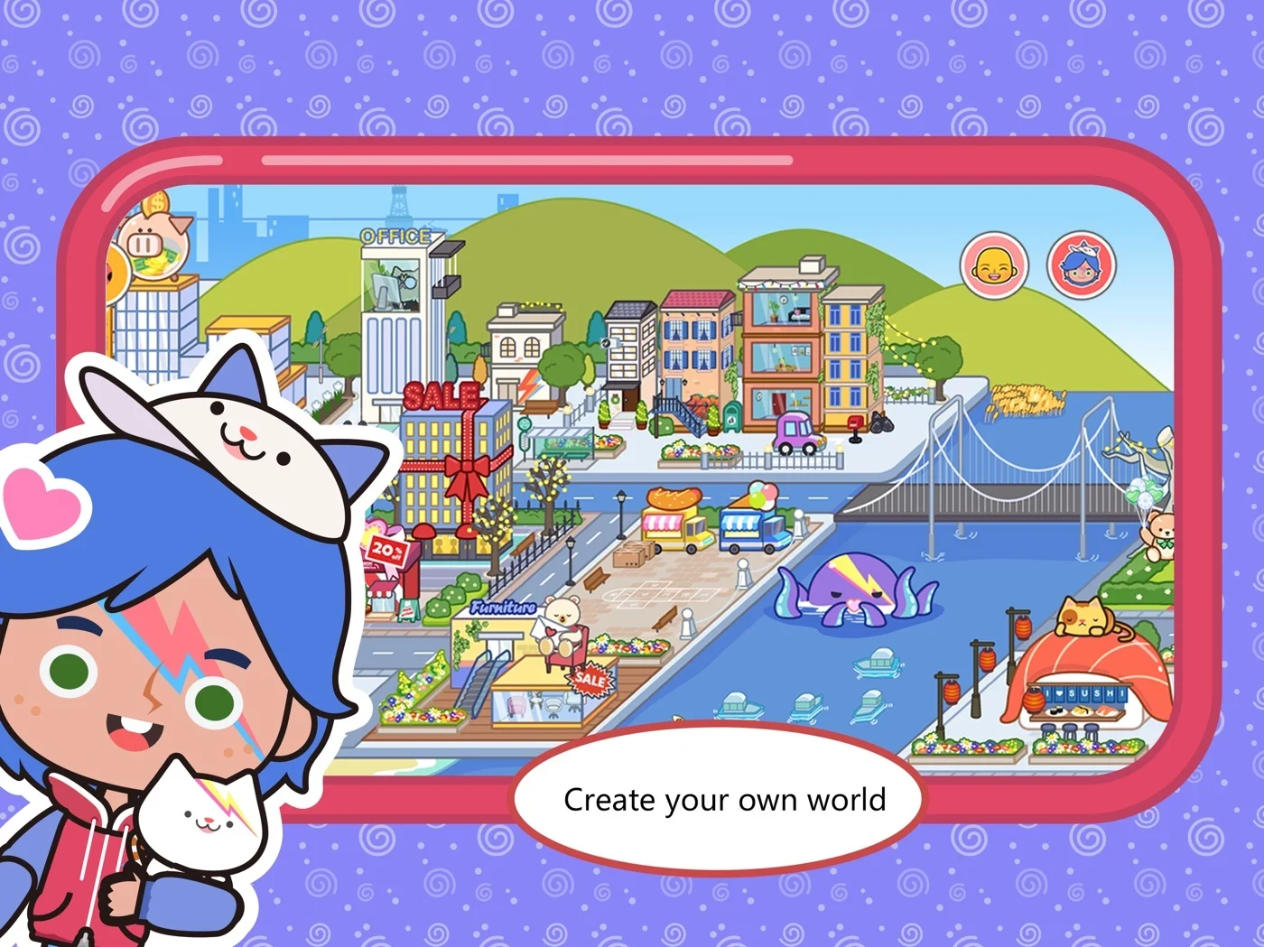 Miga Town: My World, panel 1: A town map introduces the world.