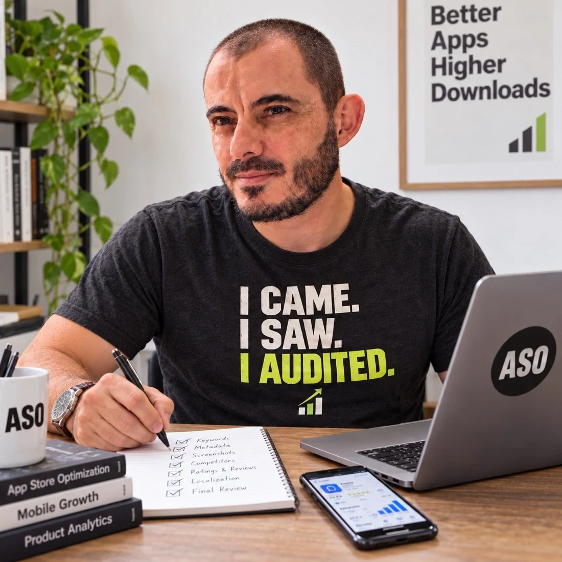 Gabriel Machuret reviewing app research and localization decisions at work