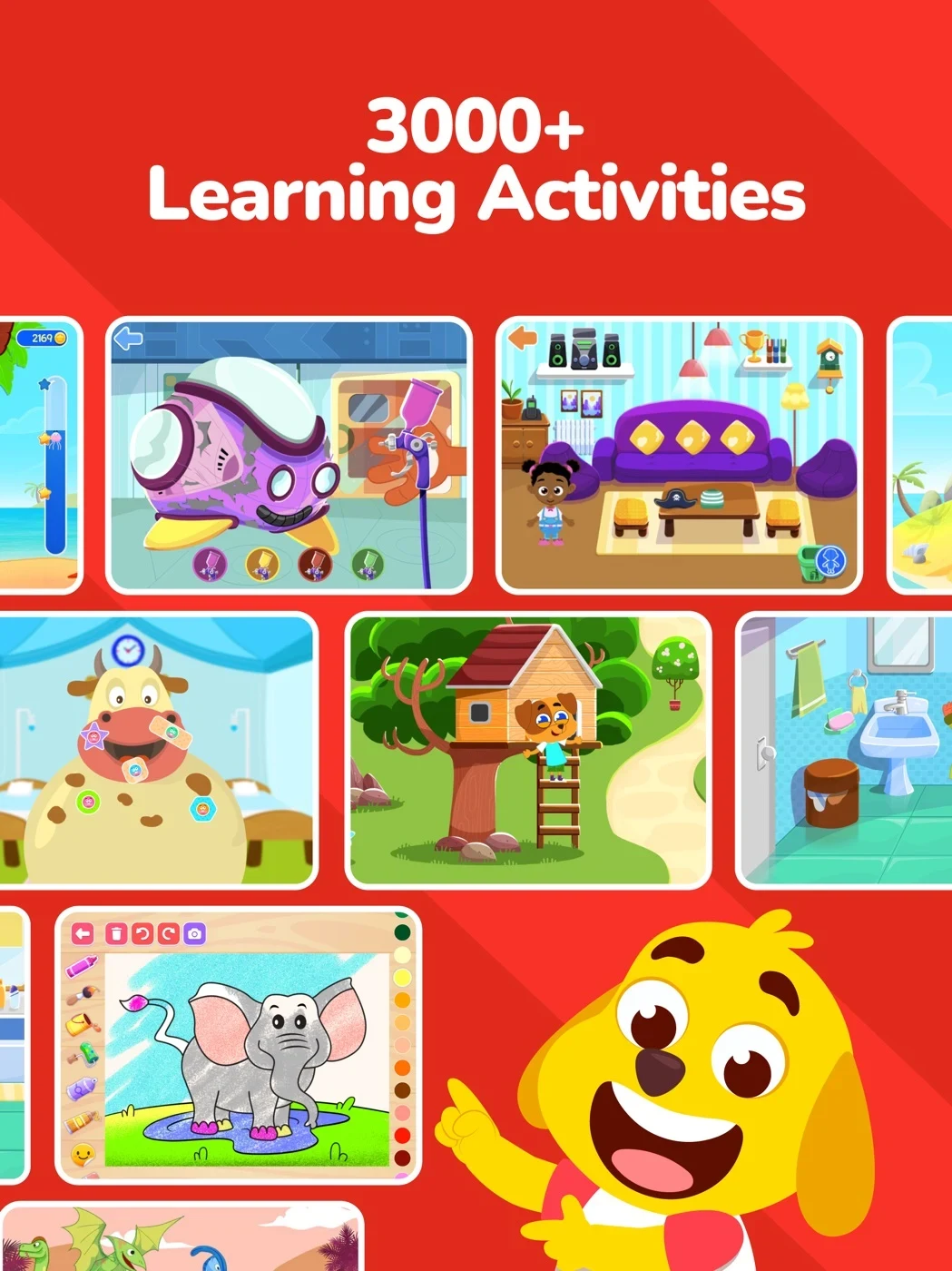 Kiddopia: Kids Learning Games, panel 2: A game collage carries a publisher activity count.