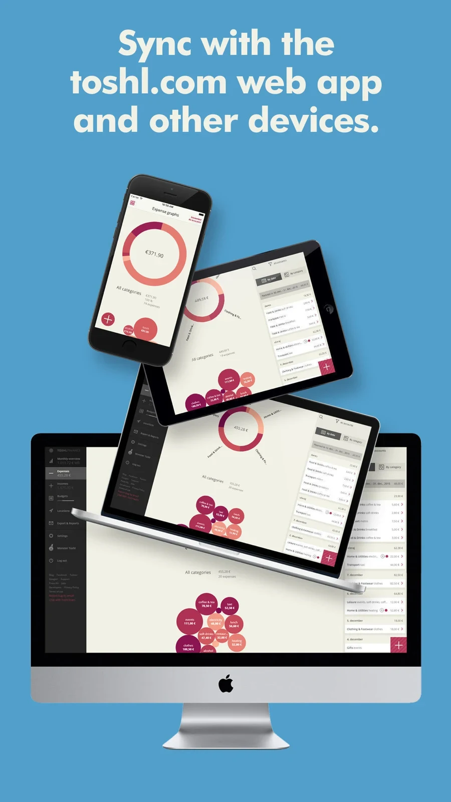 Toshl: multi-device montage of graphs and transactions