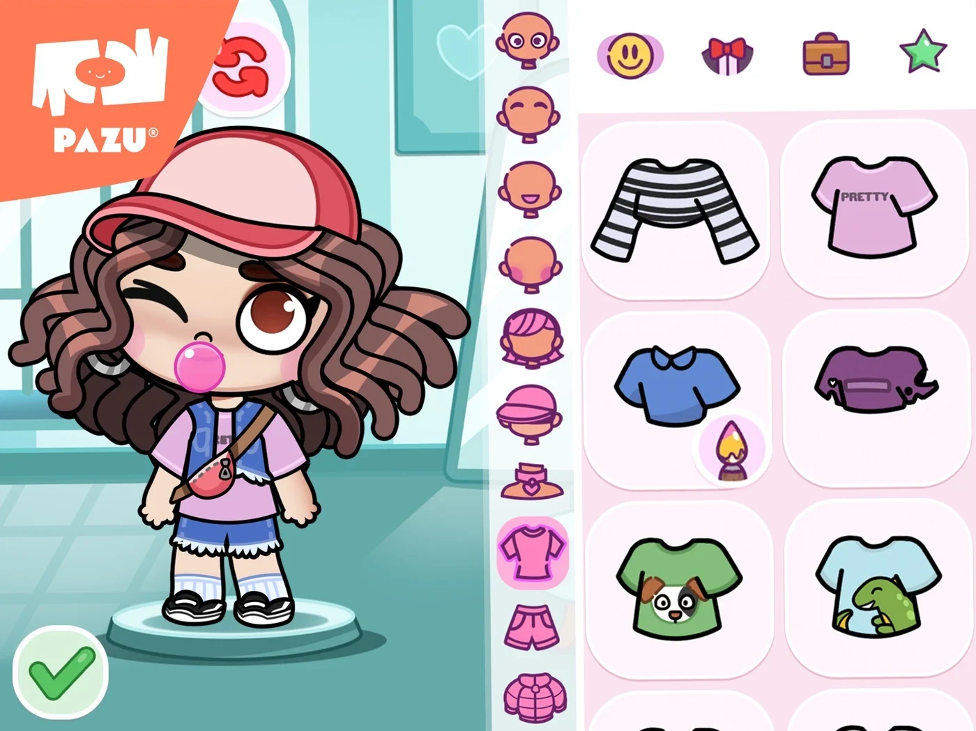 Avatar World ®, panel 2: A clothing picker shows a character.
