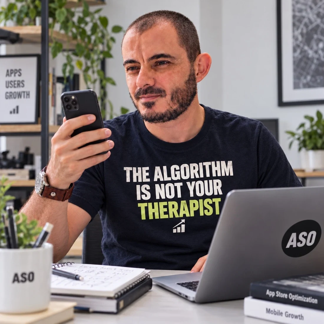 Gabriel working on aso keyword difficulty at his ASO workspace