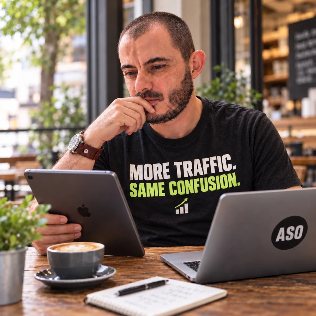 Gabriel reviewing app creative and conversion decisions at work