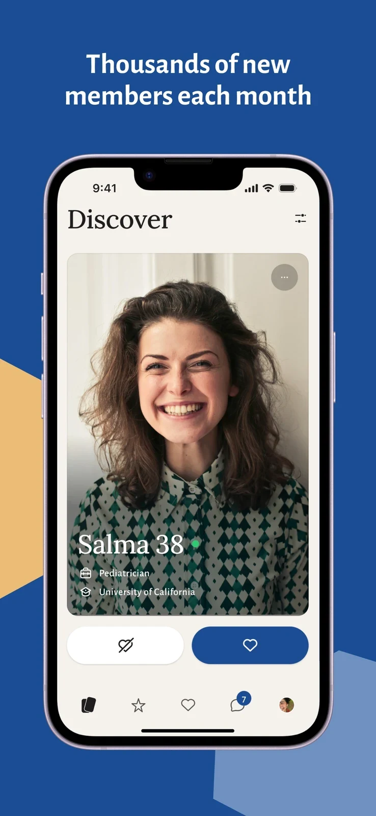 Jdate: Jewish Dating App, panel 2: A discovery profile accompanies an unverified count.