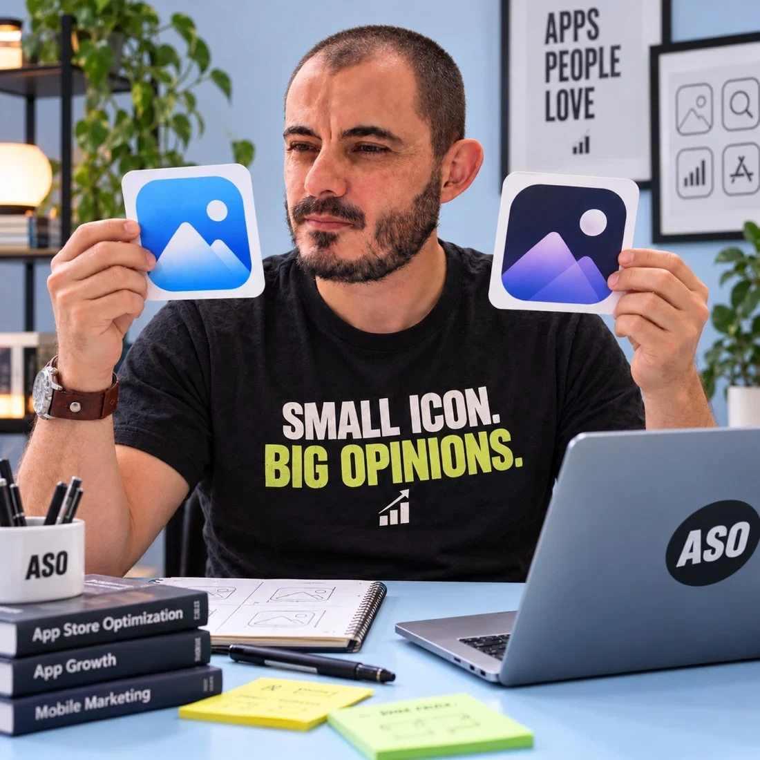 Gabriel reviewing app creative and conversion decisions at work