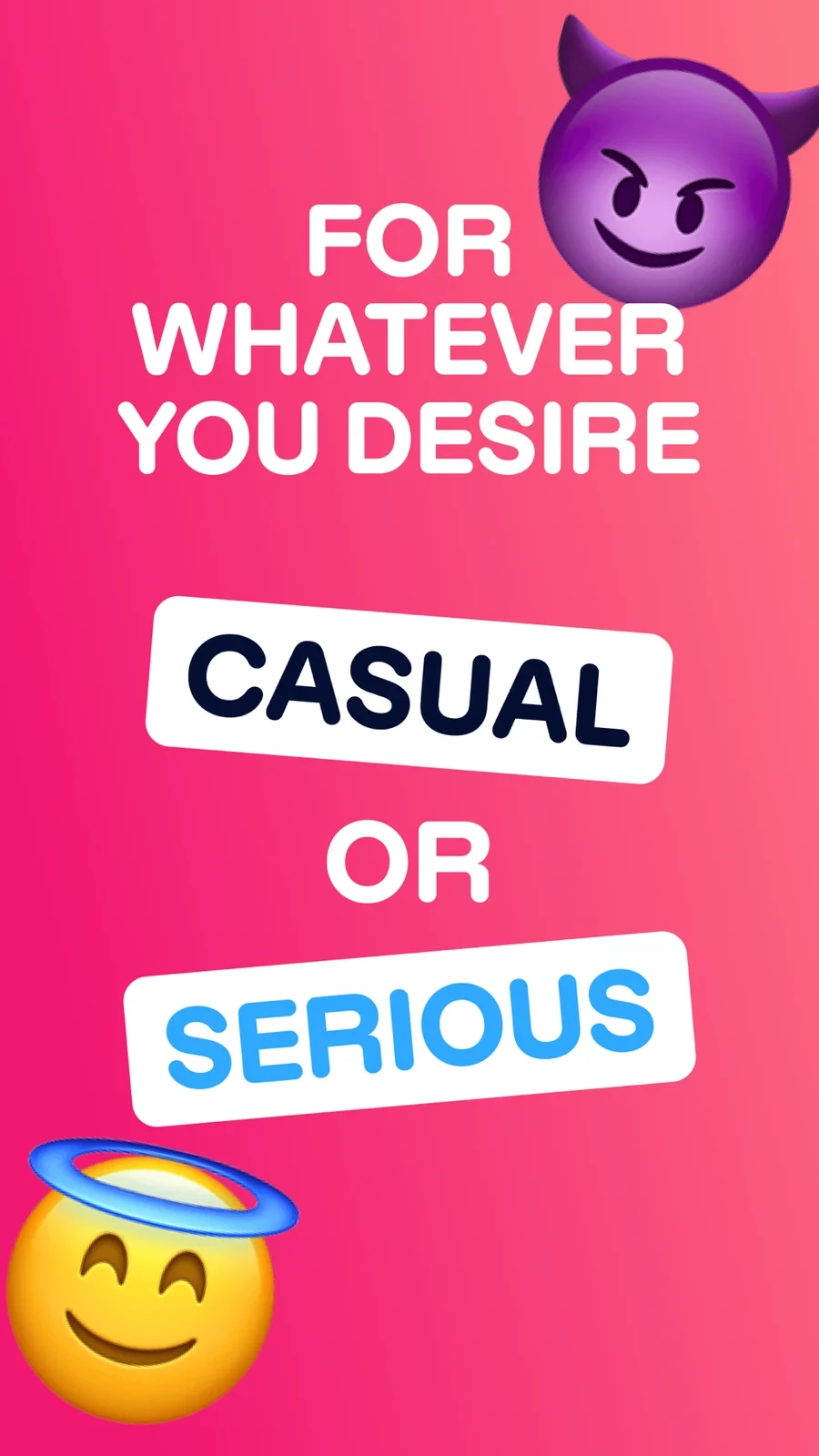 DOWN: The Casual Dating App, panel 3: A type-led frame contrasts casual and serious options.