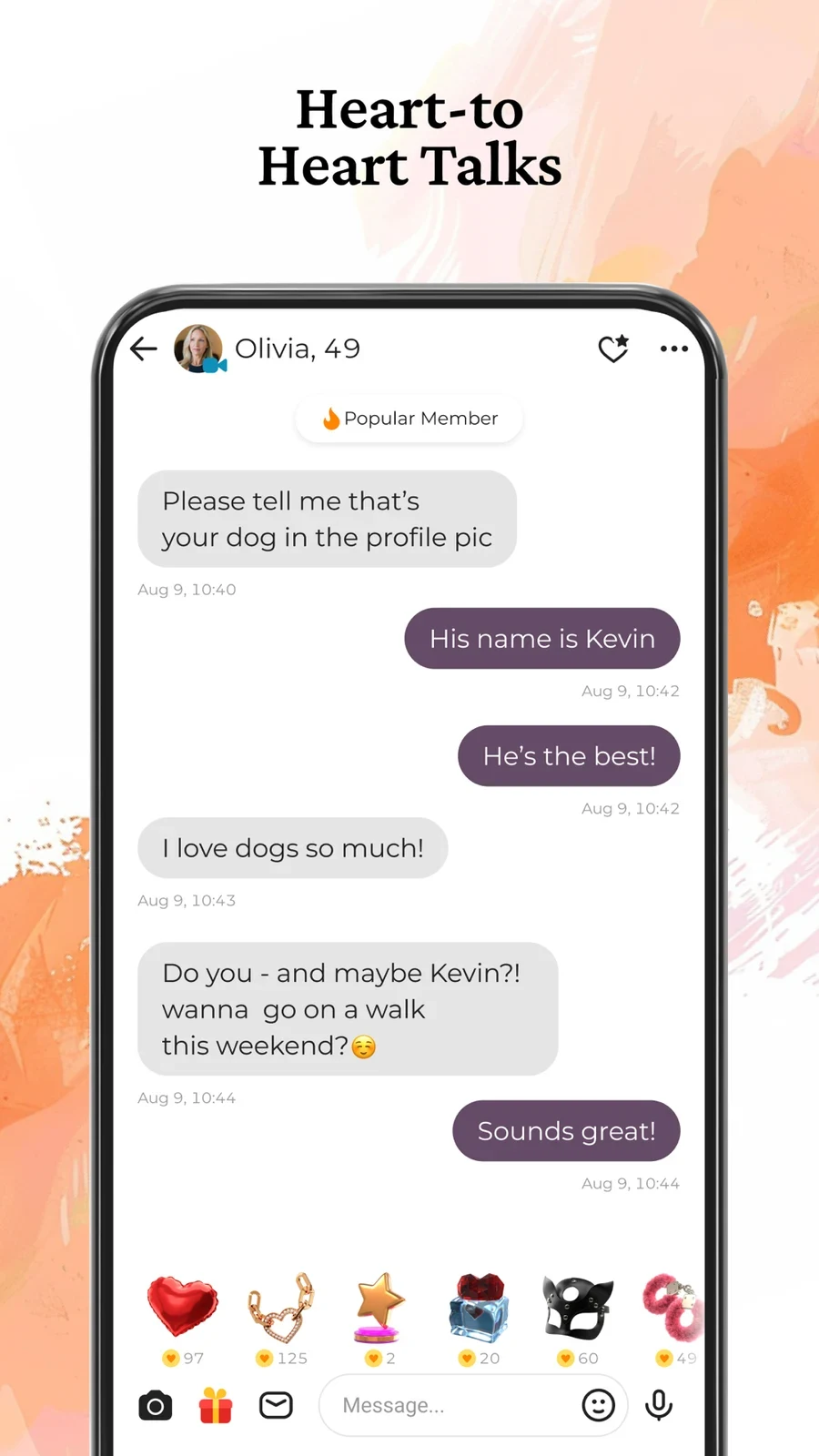 DateMyAge Mature Connections, panel 4: A staged conversation illustrates chat.